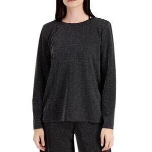 ALFANI Top MSRP $70 Metalic-Thread Light Weight Long Slv Deep Blk Sz PXL